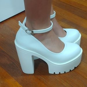 White platform heels